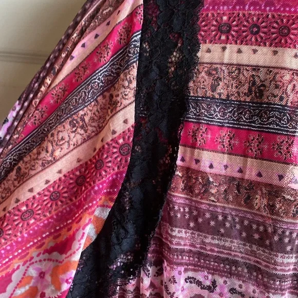 Free People NWT Natalie Boho Print Lace Long Sleeve Vneck Slip/Tunic Top XS - Picture 12 of 15